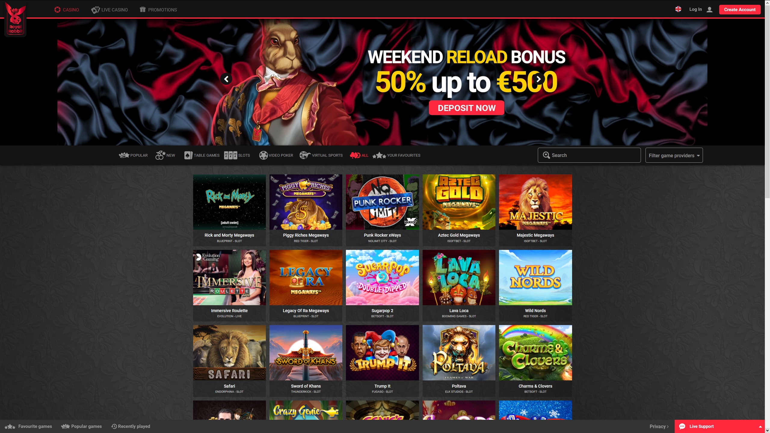 Royal Rabbit Casino Offers Many Games