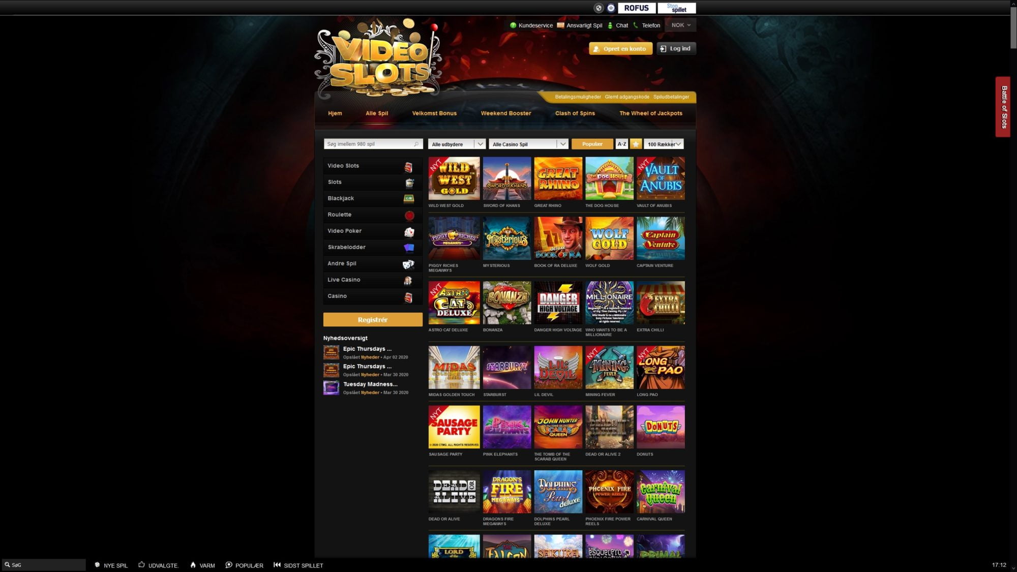 VideoSlots Casino Options