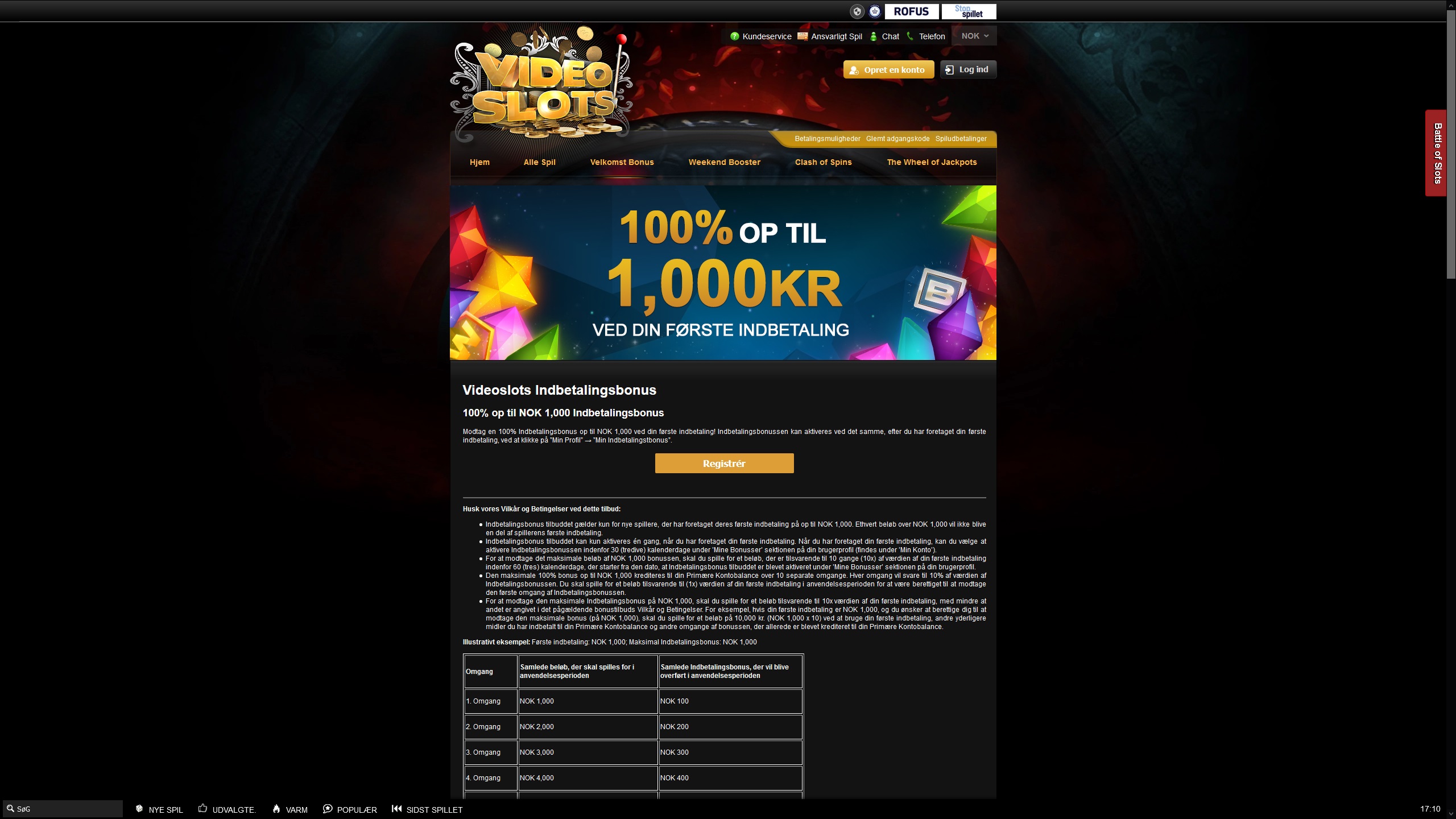 Clam Welcome Bonus at VideoSlots Casino